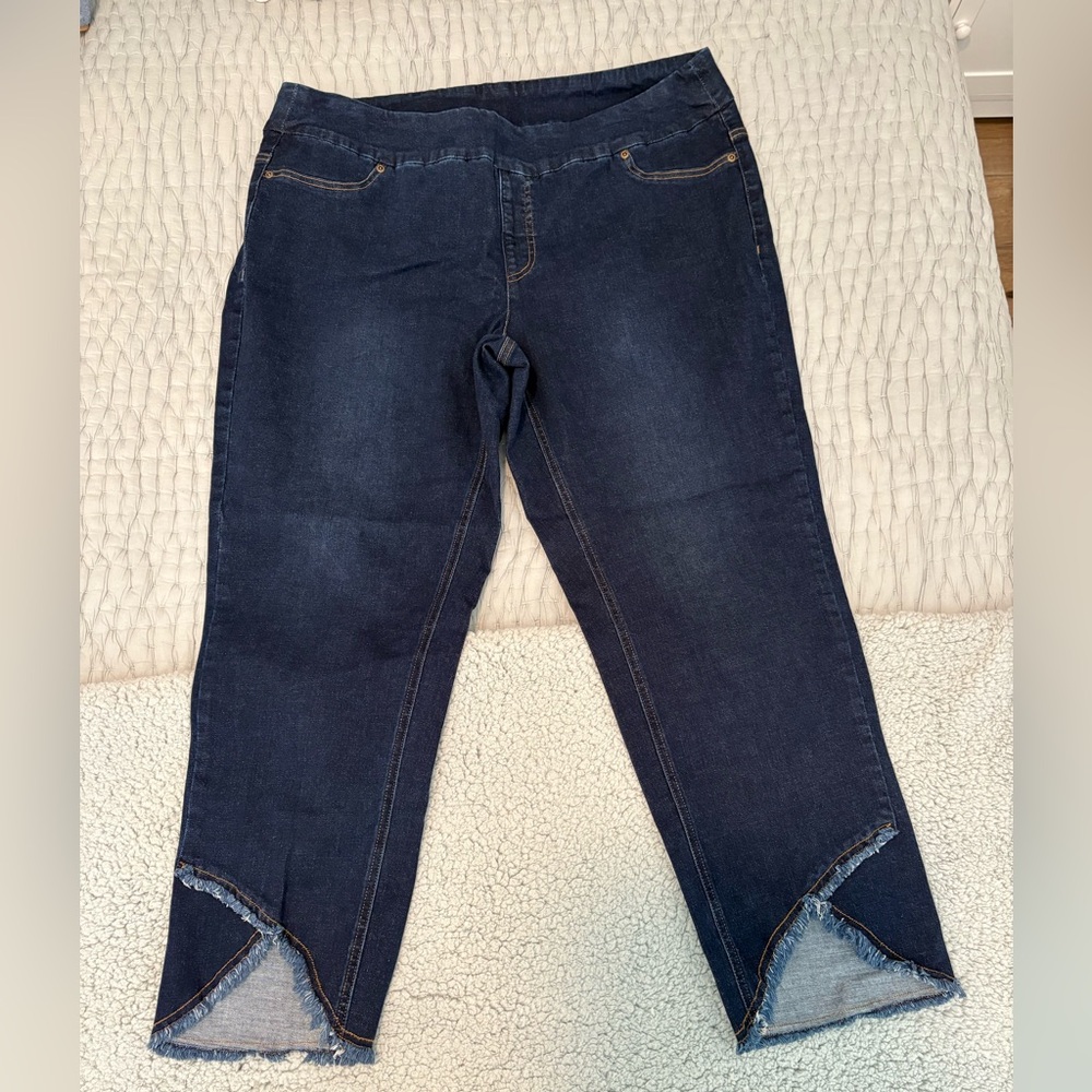Slimsation By Multiples Dark Blue Cropped Jeans with Frayed Hem